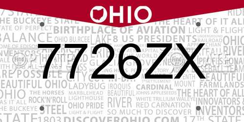 7726ZX Ohio License Plate