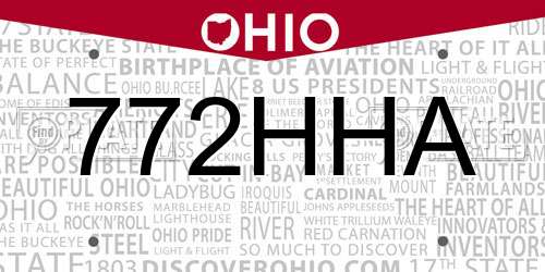 772HHA Ohio License Plate