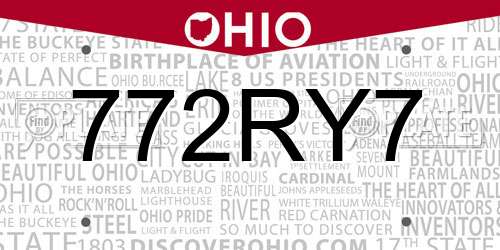 772RY7 Ohio License Plate