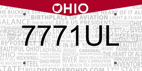 7771UL Ohio License Plate