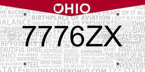 7776ZX Ohio License Plate