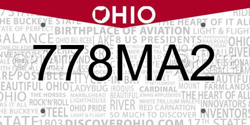 778MA2 Ohio License Plate