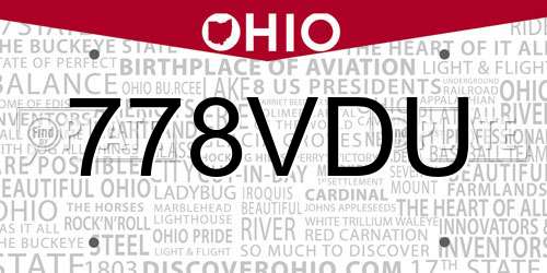778VDU Ohio License Plate