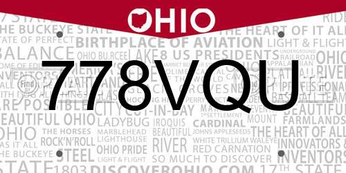778VQU Ohio License Plate