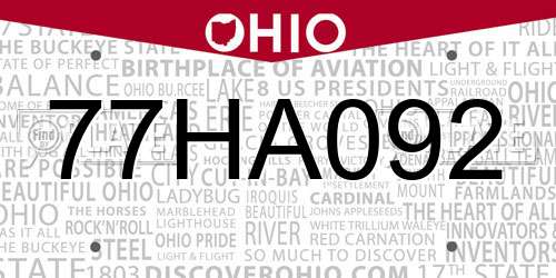 77HA092 Ohio License Plate