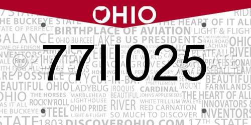 77II025 Ohio License Plate