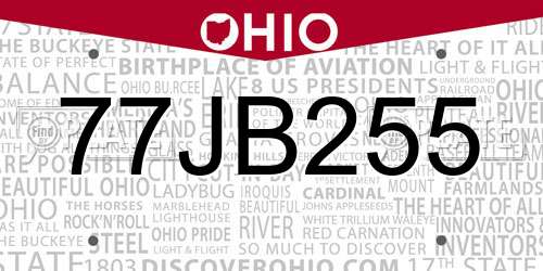 77JB255 Ohio License Plate