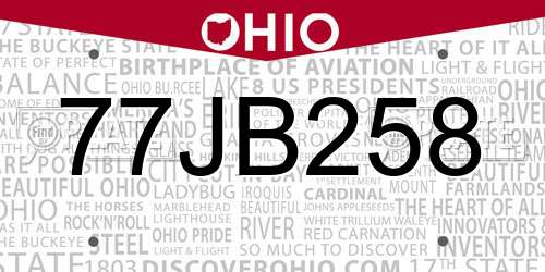 77JB258 Ohio License Plate