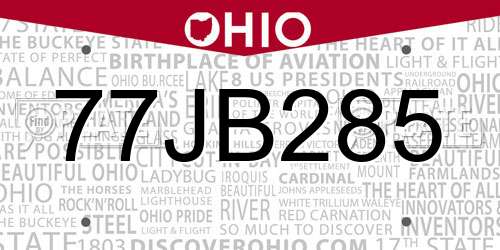 77JB285 Ohio License Plate