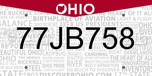 77JB758 Ohio License Plate