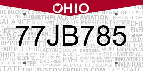 77JB785 Ohio License Plate