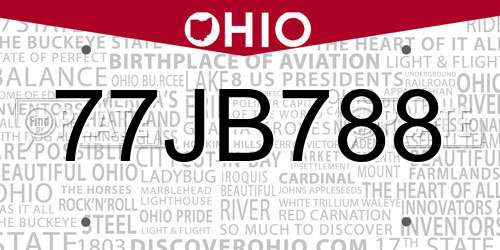 77JB788 Ohio License Plate