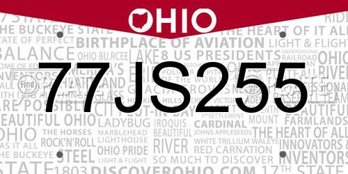 77JS255 Ohio License Plate