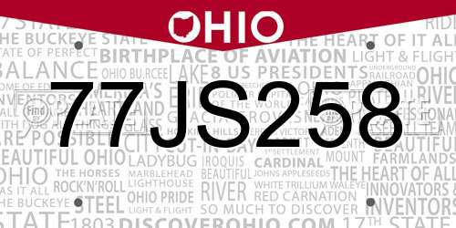 77JS258 Ohio License Plate