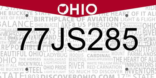 77JS285 Ohio License Plate