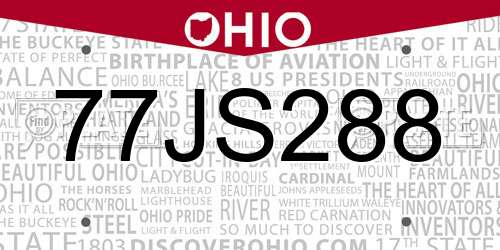 77JS288 Ohio License Plate
