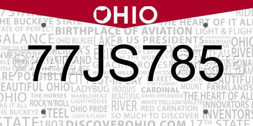 77JS785 Ohio License Plate