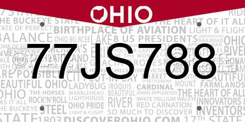 77JS788 Ohio License Plate