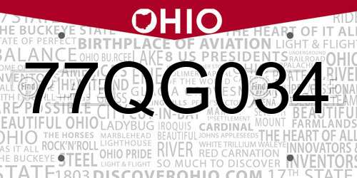 77QG034 Ohio License Plate