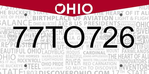 77TO726 Ohio License Plate