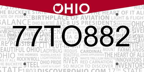 77TO882 Ohio License Plate