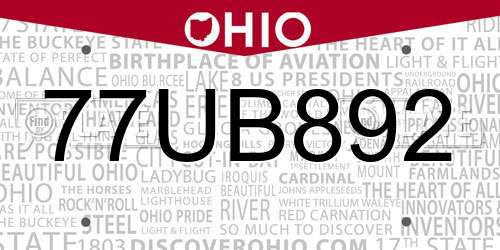 77UB892 Ohio License Plate