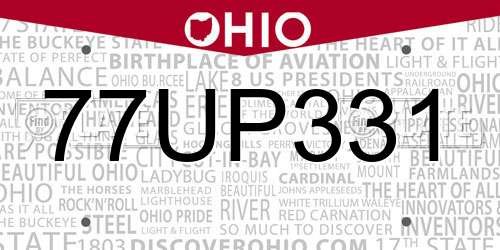 77UP331 Ohio License Plate