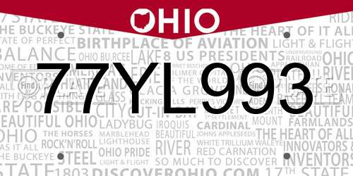 77YL993 Ohio License Plate
