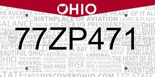 77ZP471 Ohio License Plate
