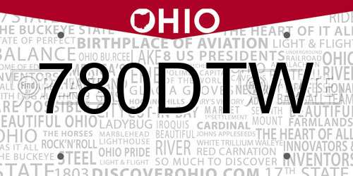 780DTW Ohio License Plate