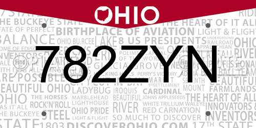 782ZYN Ohio License Plate