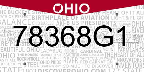 78368G1 Ohio License Plate