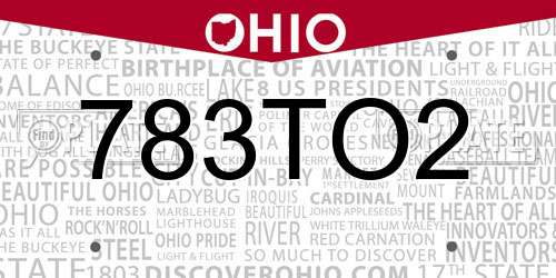 783TO2 Ohio License Plate
