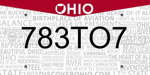 783TO7 Ohio License Plate
