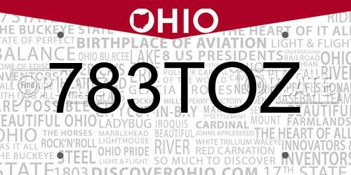 783TOZ Ohio License Plate