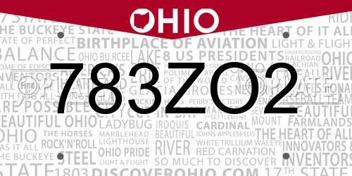 783ZO2 Ohio License Plate