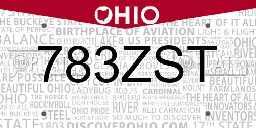 783ZST Ohio License Plate