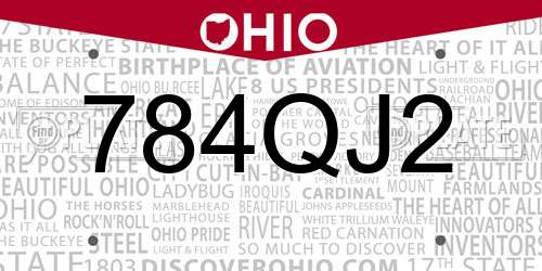 784QJ2 Ohio License Plate