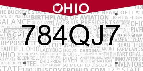 784QJ7 Ohio License Plate
