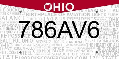 786AV6 Ohio License Plate