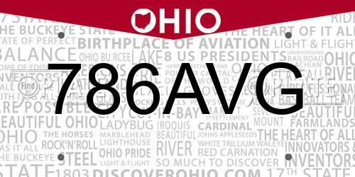 786AVG Ohio License Plate