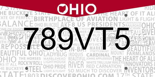 789VT5 Ohio License Plate