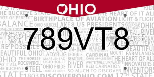 789VT8 Ohio License Plate