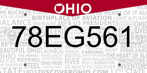 78EG561 Ohio License Plate