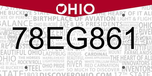 78EG861 Ohio License Plate
