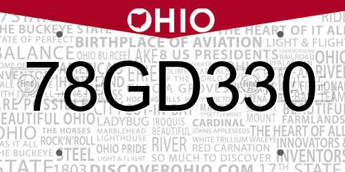 78GD330 Ohio License Plate