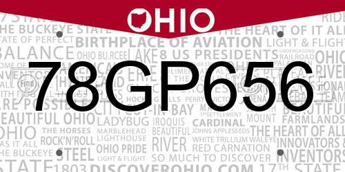 78GP656 Ohio License Plate