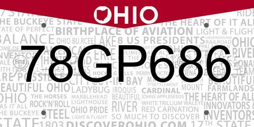 78GP686 Ohio License Plate