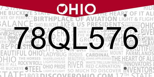 78QL576 Ohio License Plate
