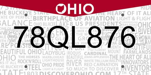 78QL876 Ohio License Plate